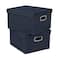 Household Essentials 15" Denim Blue Collapsible Cotton Blend Storage Box with Lid, 2ct.